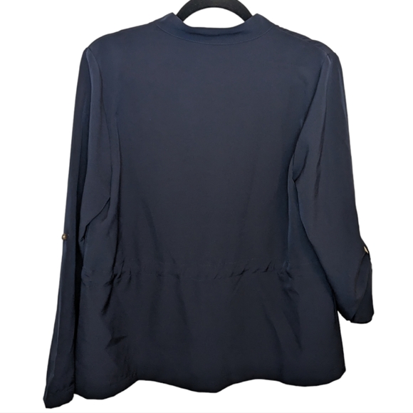 NWT J. Jill Wearever Collection Navy Cinched Button-Down Jacket Size S 💙✨ - Picture 3 of 14